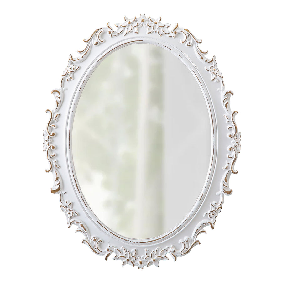 Sintosin Miroir Mural Ovale Baroque 54 x 40 cm, Miroirs Vintage Blancs Déprimés pour Le Salon, Miroirs en Bois pour Salle de Bain, Entrée, Miroir Mural Design horizontaux ou verticaux