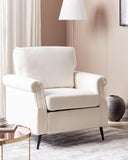 Fauteuil en Tissu Rembourré Blanc et Pieds en Métal Noir Salon Rétro Vietas
