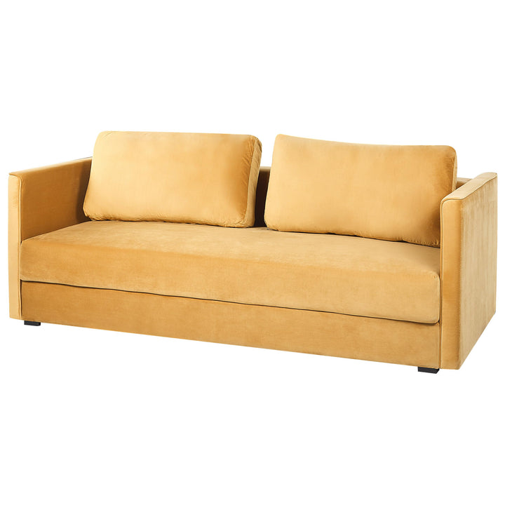 Canapé Lit en Velours Jaune avec Rangement 3 Places Coussins Déhoussables Eksjo Canapé Lit en Velours Jaune avec Rangement 3 Places Coussins Déhoussables Eksjo