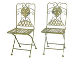 Salon de jardin - 1 table et 2 chaises - fer forgé - style antique - blanc/vert