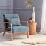 Alice's Home - Fauteuil Design en Bois et Tissu. 1 Place Droit Fixe. Pieds Compas scandinave. Assise Confortable. Structure en Bois Solide. Bleu