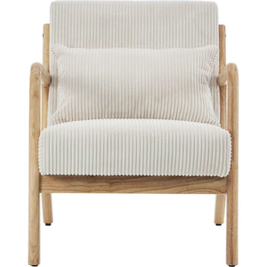 HOMIFAB Fauteuil en Bois et Velours côtelé Beige - Lanna