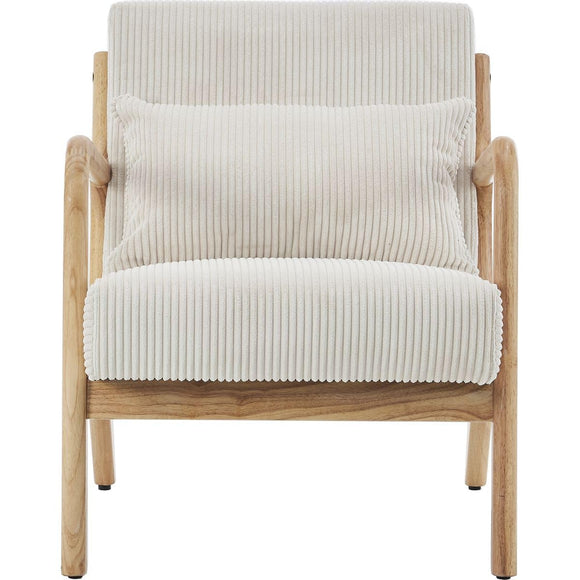 HOMIFAB Fauteuil en Bois et Velours côtelé Beige - Lanna
