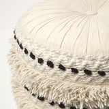 HOMESCAPES Pouf bohème Sahara Noir et Blanc, Pouf berbère en Coton et Laine, Pouf Rond macramé