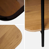 sweeek - Table Basse Vintage en métal Noir avec 2 Plateaux (Verre et décor Bois). Bords arrondis