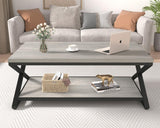 HSH Table Basse Salon Bois pour Canapé Moderne Stable Minimaliste X-Stripes avec Espace de Rangement 120 cm Chêne Gris