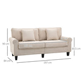 HOMCOM Canapé 3 Places dim. 197L x 84P x 90H cm Coussin déco. Inclus Pieds Bois Massif pin Tissu Aspect Velours côtelé Beige