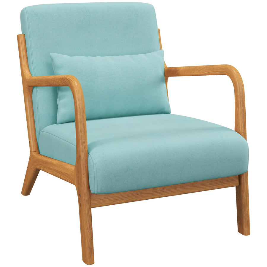 HOMCOM Fauteuil de salon avec Cadre en Bois Massif Fauteuil Lounge - Assise Profonde - accoudoirs - Aspect Velours Bleu