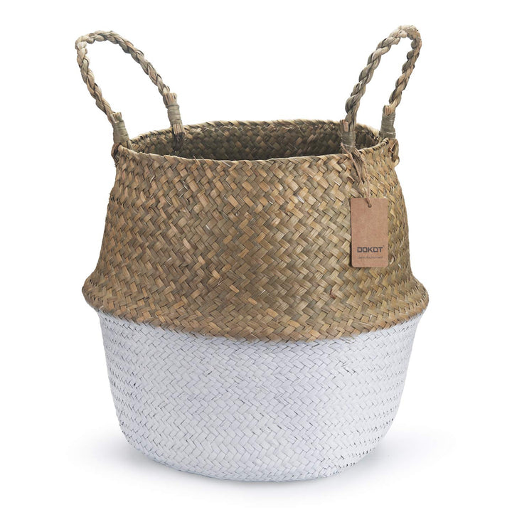 Panier Jonc De Mer Rangement Panier Plante Seagrass de Fleur Corbeille en Paille (Naturel + Blanc)