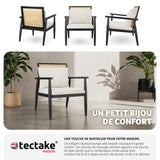 TecTake® Fauteuil Relax Fauteuil Salon Confortable en Bois Massif & Cannage, avec Coussins & Accoudoirs pour Salle à Manger, Salon, Chambre, Chaise Bureau, Allaitement, TV