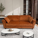 CONCEPT USINE | Canapé Droit 4 Places Lucerne Terracotta | Velours Côtelé Doux | Confort Ferme | Design Arrondi et Moderne | Structure Bois | 2 Coussins Inclus | 212 cm de Longueur