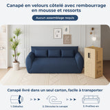 Vesgantti Canapé 3 Places Velours Côtelé sans Montage 200 x 94 x 80cm-Bleu
