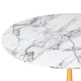 Table de Cuisine Ronde Minimaliste ø 120 cm Base en Métal Plateau MDF Effet Marbre Blanc Boca