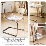 Chaise de salle à manger transparente avec dossier transparent – Design minimaliste en acrylique pour salle à manger, salon, bureau – Pieds galvanisés – Meuble élégant et moderne