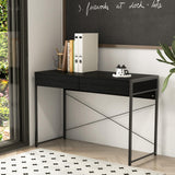 Giantex Bureau vintage avec 2 tiroirs, bureau pour ordinateur, table de travail, bureau de chambre, bureau, 112 x 48 x 76 cm, 2 couleurs (noir)