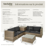 TecTake® Ensemble Salon de Jardin Exterieur en Poly Rotin 4 Personnes, 2 Canapés modulables, Coffre de Rangement et Table de Jardin en Verre Inclus, Mobilier de Jardin pour Amenagement Balcon
