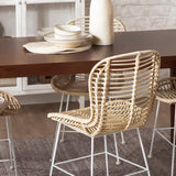 KLAST Lot de 2 Chaises de Salle à Manger en Rotin Naturel avec Pieds Blancs, Design Artisanal, Résistant et Durable, avec des Variations Uniques de Couleur