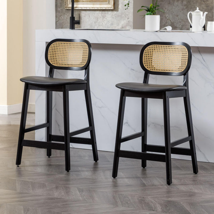 Ya-Home Lot de 2 Tabourets de Bar en Bois Chaise de Bar Rotin Tabourets de Cuisine Confortable en Cuir PU Chaise Bar avec Repose-Pieds, Noir Ya-Home Lot de 2 Tabourets de Bar en Bois Chaise de Bar Rotin Tabourets de Cuisine Confortable en Cuir PU Chaise Bar avec Repose-Pieds, Noir