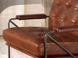 Angel Cerdá – Fauteuil Design Tapissé en Cuir Marron Cognac | Design Enveloppant et Confortable | Pieds en Acier Inoxydable Poli | Design Moderne pour Salon | 85 x 90 x 85 cm
