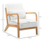 HOMCOM Fauteuil de Salon avec Cadre en Bois Massif Fauteuil Lounge - Assise Profonde - accoudoirs - Aspect Velours crème