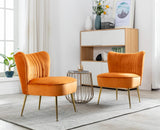 chairus Chaise de Salon en Velours Fauteuil de Chambre Comfortable Chaise Rembourrée Canapé 1 Place (Orange- 1 Piece)