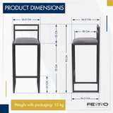 FERRO modern design Tabouret Bar Cuisine 95cm Noir - Fatto a Mano Chaise de Bar Lot de 2 - Stile Loft