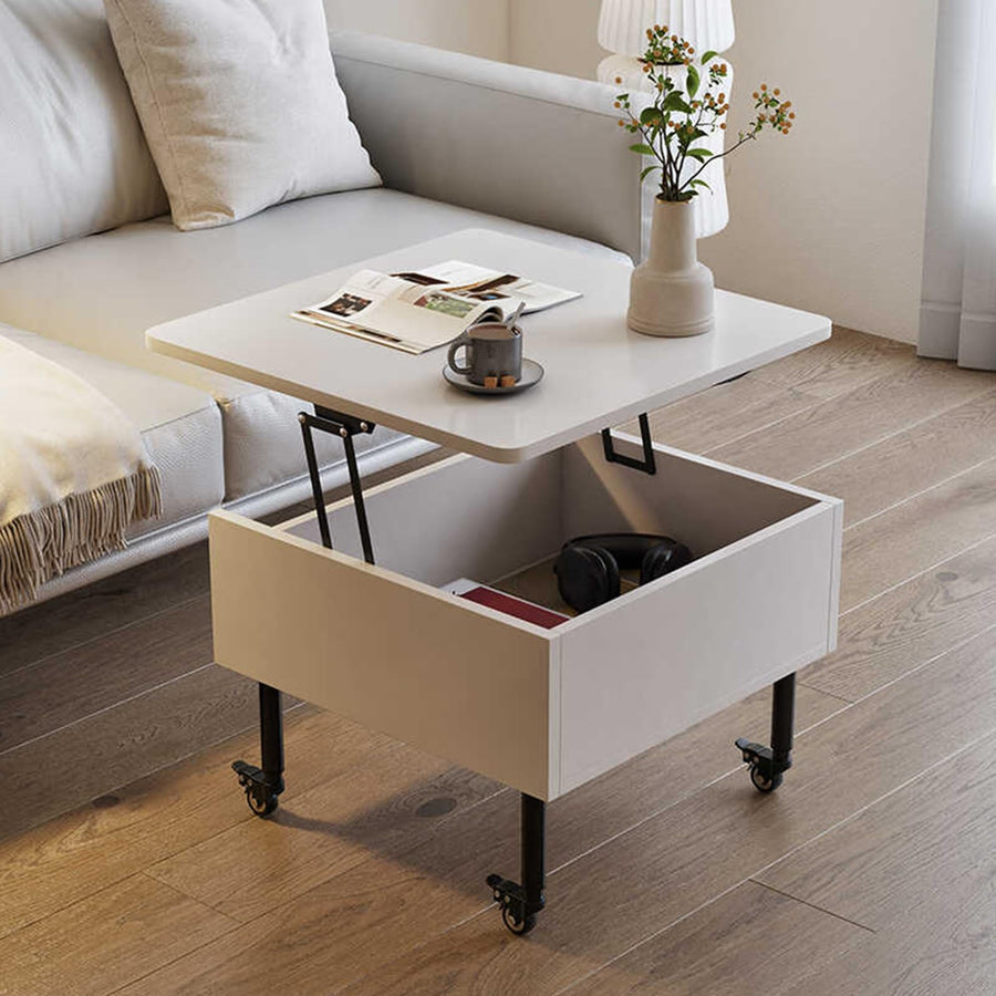 SCBTGKLN Table Basse à Plateau Relevable en Bois, Table D'appoint Mobile, avec roulettes et Compartiment Caché, Table Basse Relevable, Meubles de Salon for Petits Espaces(White)