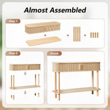 RARZOE Table console cannelée, entièrement assemblée, avec porte coulissante et étagère de rangement, 2 niveaux derrière le canapé, table d'appoint pour salon, entrée, foyer, naturel