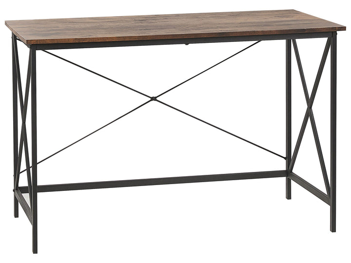 Beliani Bureau Home Office Bois Foncé avec Pieds en Métal Noir 115 x 60 cm Futon