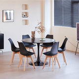 GrandCA HOME Table de Salle à Manger Ronde Moderne Noir de 110 cm avec Piédestal Design Tulipe, Table de Loisirs Mid-Century pour Cuisine, Salle à Manger et Salon