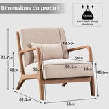 EBELLO Fauteuil de salon avec Cadre en Bois et Coussin, Beige