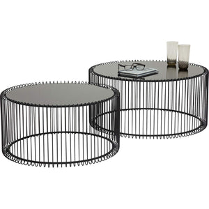 Kare Design Tables basses Wire, noir, rond, acier, verre, table basse salon lot de 2, meuble, table de salon, decoration chambre, Ø70cm, Ø60cm