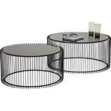 Kare Design Tables basses Wire, noir, rond, acier, verre, table basse salon lot de 2, meuble, table de salon, decoration chambre, Ø70cm, Ø60cm