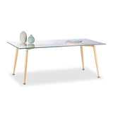 Relaxdays Basse en Verre, Dessus Table Trempé, Pieds Métal Aspect Bois HLP : 45 x 120 x 60 cm, Transparent/Marron, Durchsichtig/Braun