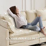 Canapé modulable 2 places L 198 cm, chenille beige, double coussins