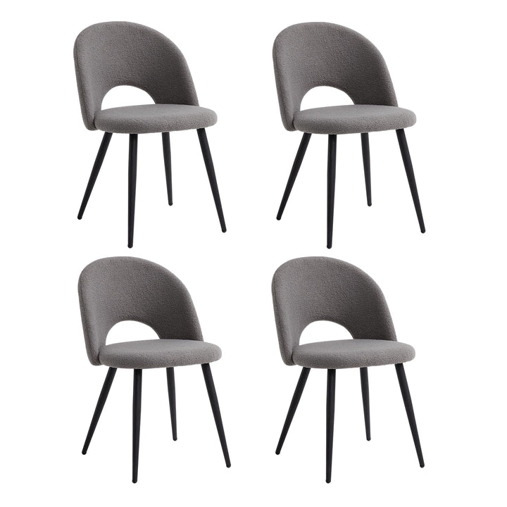 JZGORC Lot de 4 Chaise de Salle à Manger, Chaise de Salle à Manger Teddy en Velours Doux, Chaise de Cuisine avec Siège Moelleux et Accoudoirs, Pieds en Métal - Gris