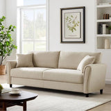 CONCEPT USINE | Canapé Droit en Tissu Effet Lin 4 Places | Lucerne Beige | Design Moderne et Elégant | Confort Luxueux | Coussins Assortis | Dimensions 212 x 78 x 87 cm