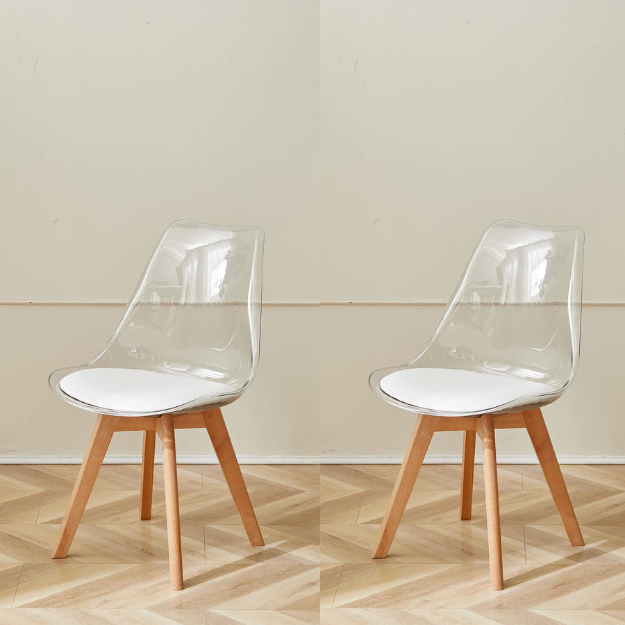 GrandCA HOME Lot de 2 Chaises de Salle à Manger avec Coussin de Siège en Cuir PU, Chaises Latérales Transparentes pour Cuisine, Salle à Manger, Chambre à Coucher (Blanc/PU)