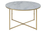 AC Design Furniture Antje Table Basse Ronde, Ø: 80 x 45 cm, Aspect Marbre Blanc /Or, Verre/Metal, 1 pc