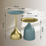 Ginhow Lot de 2 tables basses, bleues et dorées, rondes, design moderne, en métal, avec bord de table, diamètre : 40 x 60 cm, diamètre : 40 x 42 cm