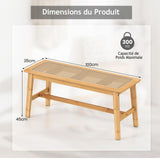 RELAX4LIFE Banc Chaussures Entrée 100 CM en Rotin, Banc Salle à Manger en Bambou Amana Cannage avec Tissé à la Main, Banquette, Bout de Lit pour Entrée Cuisine Salon Chambre Naturel