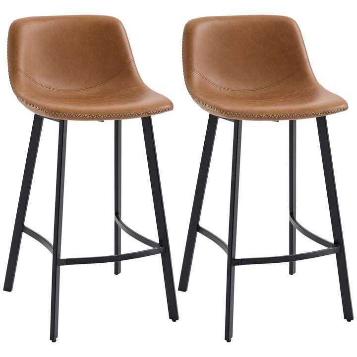 HOMCOM Bar Stools Set of 2, PU Leather Kitchen Stools, Upholstered Breakfast Bar Chairs with Backrest, Steel Legs for Home, Dining Room, Brown (tabourets de Cuisine en Cuir PU, chaises de Bar HOMCOM Bar Stools Set of 2, PU Leather Kitchen Stools, Upholstered Breakfast Bar Chairs with Backrest, Steel Legs for Home, Dining Room, Brown (tabourets de Cuisine en Cuir PU, chaises de Bar