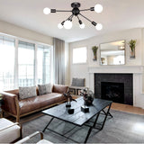 MRHYSWD Luminaire Plafonnier Noir Industriel Vintage Moderne, 6 LumièRes De Lustre Plafonnier E27 Chambre Salon Salle De Bain Cuisine Couloir Salle à Manger Paille Entree, Sans Ampoules