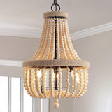 HMASNSEIY Lustre en Perles de Bois, luminaire Suspendu à 8 lumières, Style bohème, E14, plafonnier Semi-encastré, Lustre rétro Vintage Rustique en Perles pour Chambre d'enfant, Hall d'entrée, Couloir