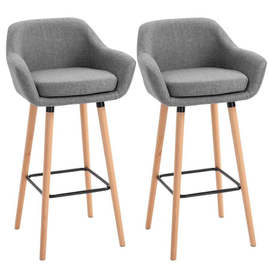 HOMCOM Tabourets de Bar Design scandinave - Lot de 2 tabourets de Bar Grand Confort avec Repose-Pieds et accoudoirs - Bois Massif Lin Gris foncé