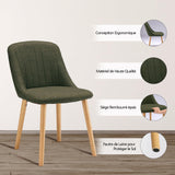 Goeurvant Chaises Salle à Manger Pieds Bois Lot de 4, Chaises Lin de Cuisine avec Dossier, Chaises Salon Modernes et Moelleuse, Vertes
