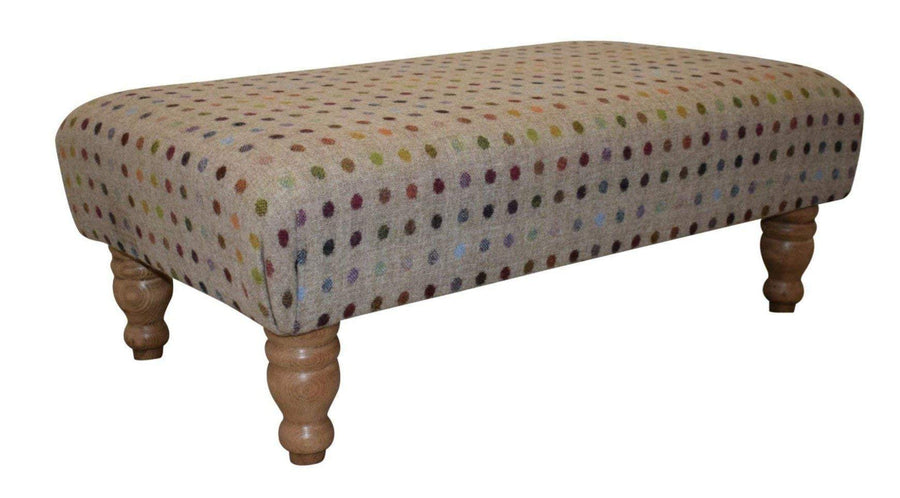 Grand repose-pieds en tissu naturel sur pieds en bois dur tourné ciré – 75 cm x 46 cm x 31 cm Grand repose-pieds en tissu naturel sur pieds en bois dur tourné ciré – 75 cm x 46 cm x 31 cm