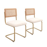 CangLong Lot de 2 Cuisine à Dossier en Osier avec Pieds en métal doré, chaises Confortables avec Coussin en Molleton pour Le Salon et la Salle à Manger, Beige, Rotin, Mousse, Blanc