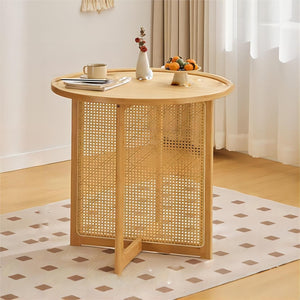 Table de Salle À Manger Ronde Moderne du Milieu du Siècle en Bambou, Conception de Piédestal Rustique en Rotin pour Les Petits Espaces, peut Accueillir 2 À 4 Personnes(Color:Brown,Size:80cm/31in)