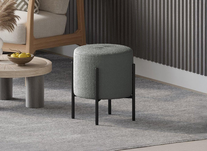 DecoInParis Pouf Design en Tissu Bouclette Gris et Pieds en métal Noir LIREN DecoInParis Pouf Design en Tissu Bouclette Gris et Pieds en métal Noir LIREN